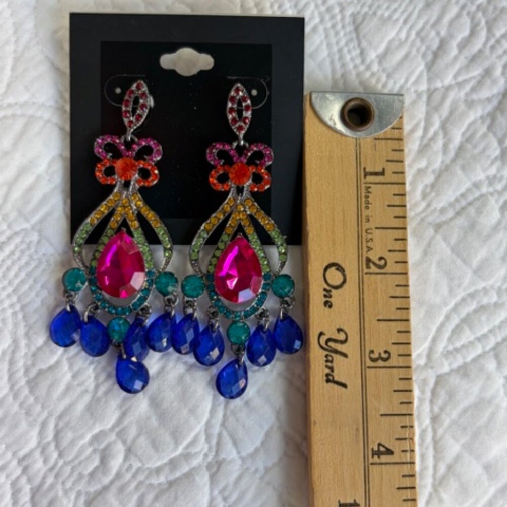 Multi-Color Crystal Rhinestone Chandelier Drop Dangle Earrings - Picture 2 of 2